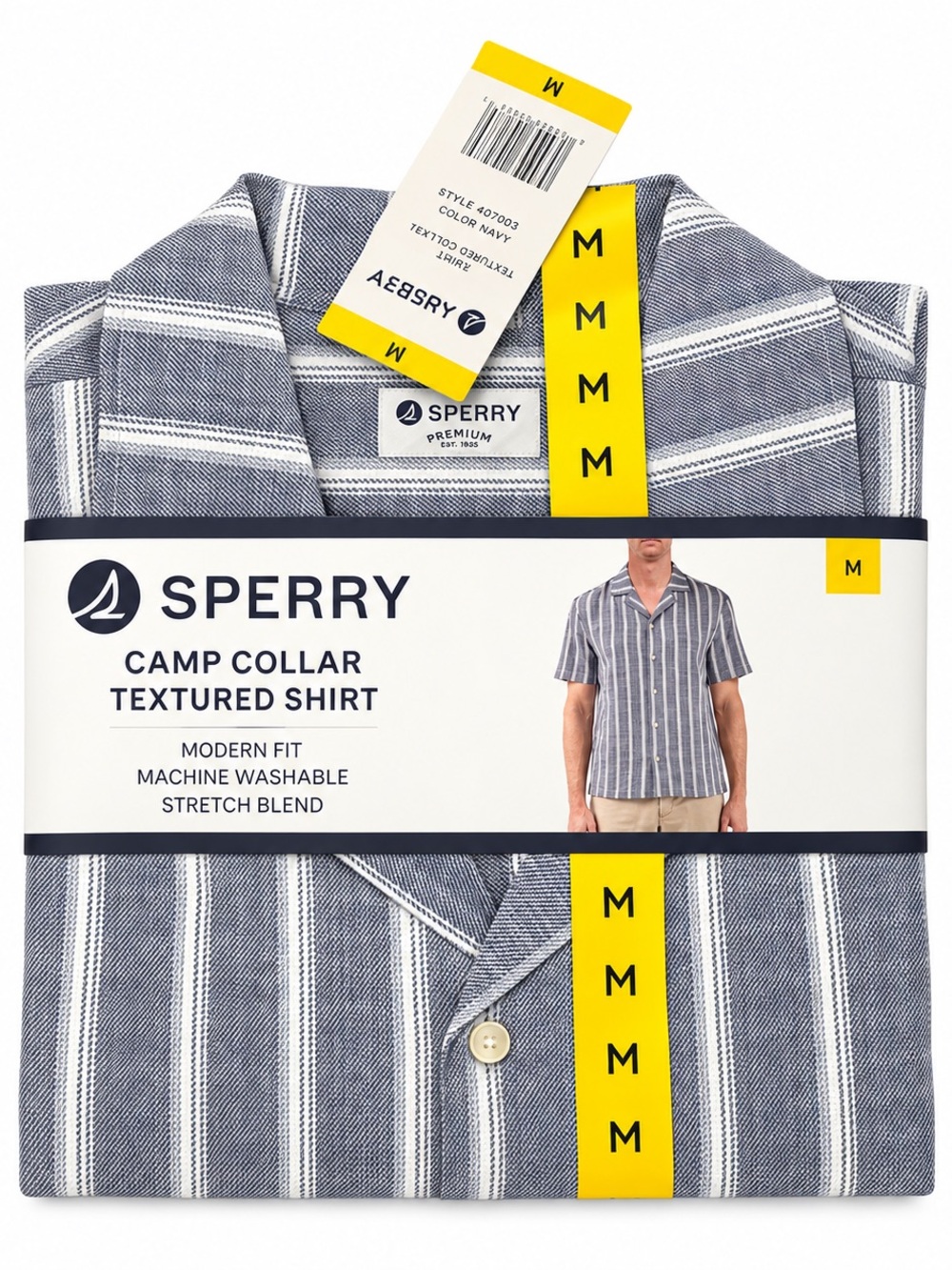 Sperry Men’s Navy and White Striped Camp Collar Shirt